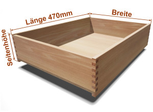 Holzschubkastenlänge 470mm, Breite auf Maß angefertigt.