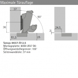 Topfscharnier sensys 8657i 165° (Außenseite)   TB-Bohrbild 45 x 9,5 mm