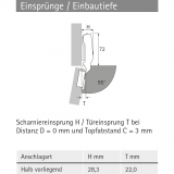 Topfscharnier sensys 95° für dicke Türen ohne Dämpfung (Mittelseite)
