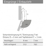 Topfscharnier sensys 110° für dünne Türen ohne Dämpfung (Mittelseite)