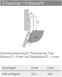 Topfscharnier sensys 8646i 110° für dünne Türen (Mittelseite)