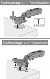 Topfscharnier sensys 110° für dünne Türen ohne Schließautomatik (Außenseite)