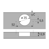 Winkel Topfband HETTICH 8639i W90, vorliegende Stollenanwendung