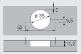Topfscharnier Intermat 9936  95° für Profiltüren (Einliegend)